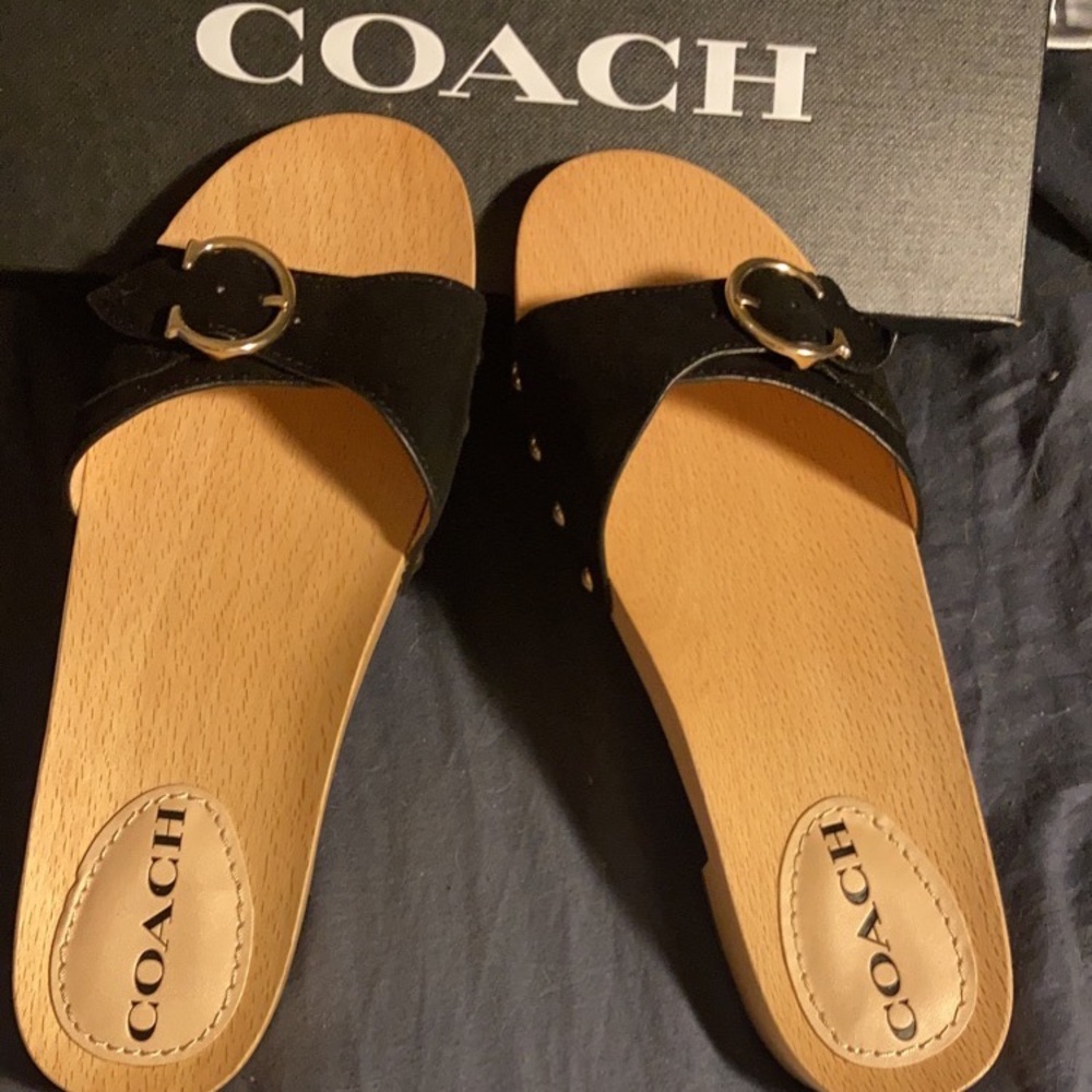 Wood coach sandals